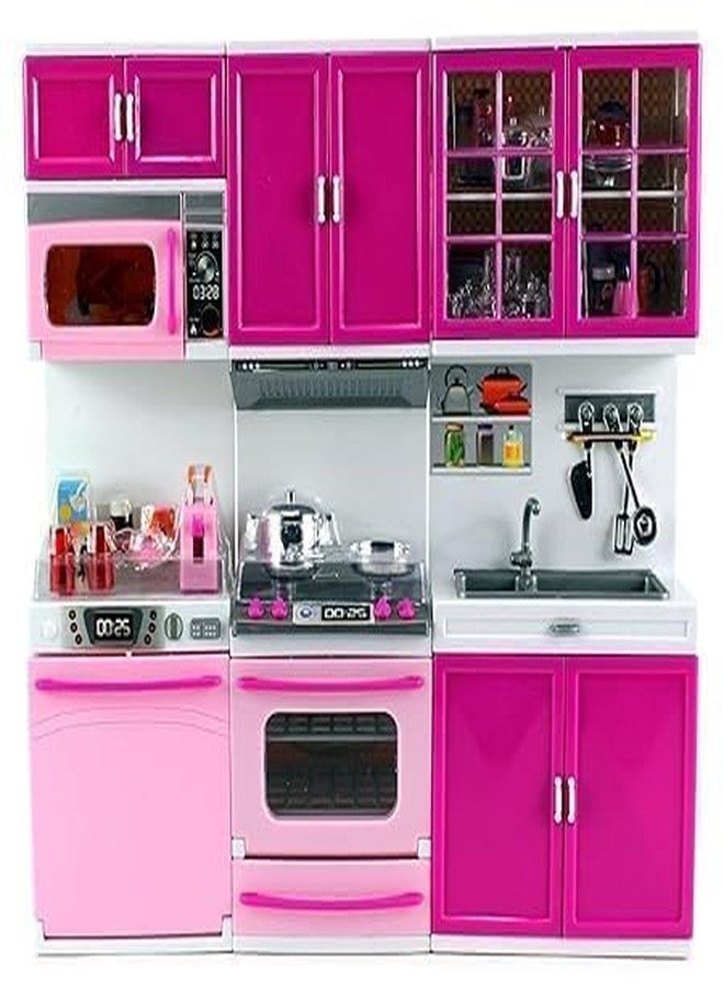 Junona 3 Door Dream House Kitchen Play Set Toy with Realistic Cooking Action - Large Size Pretend Play Toy Set, Light & Sound Modular Kitchen with Openable Doors (Multicolour) - Image 4